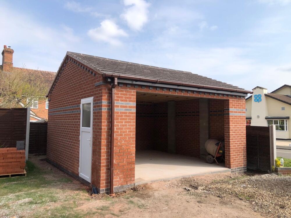 Completed double garage new build in brickwork