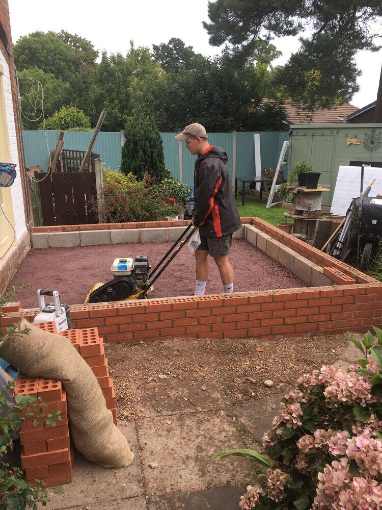 Extension foundations and brickwork under construction