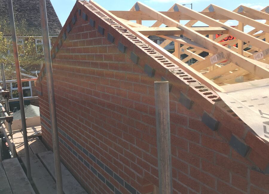 Double garage Shifnal brickwork and roof structure