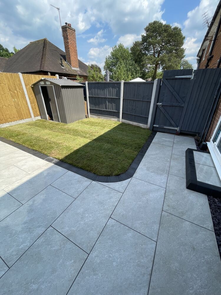 Garden landscaping preparation and patio work