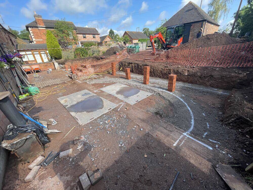 Brick retaining wall and groundworks